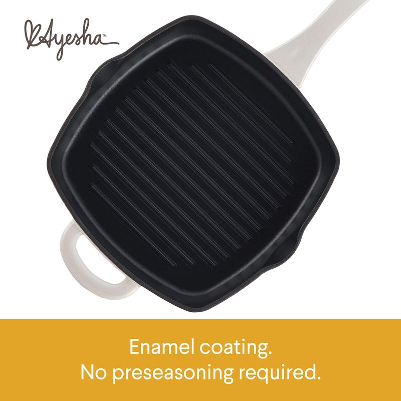 Ayesha Curry Collection Cast Iron Square Grill Pan with Pour Spouts, 10-Inch, French Vanilla - Image 3